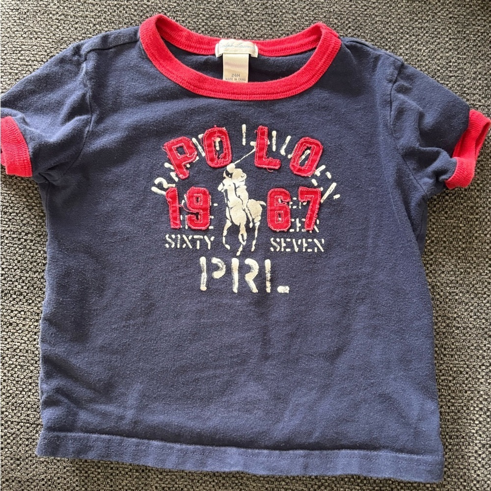 SOLD - Polo Ralph Lauren Kids Signature Pony Blue and Red Graphic Tee 24mo